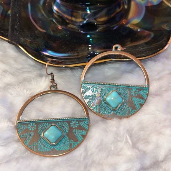Turquoise Round Drop Earrings - Picture 1 of 5
